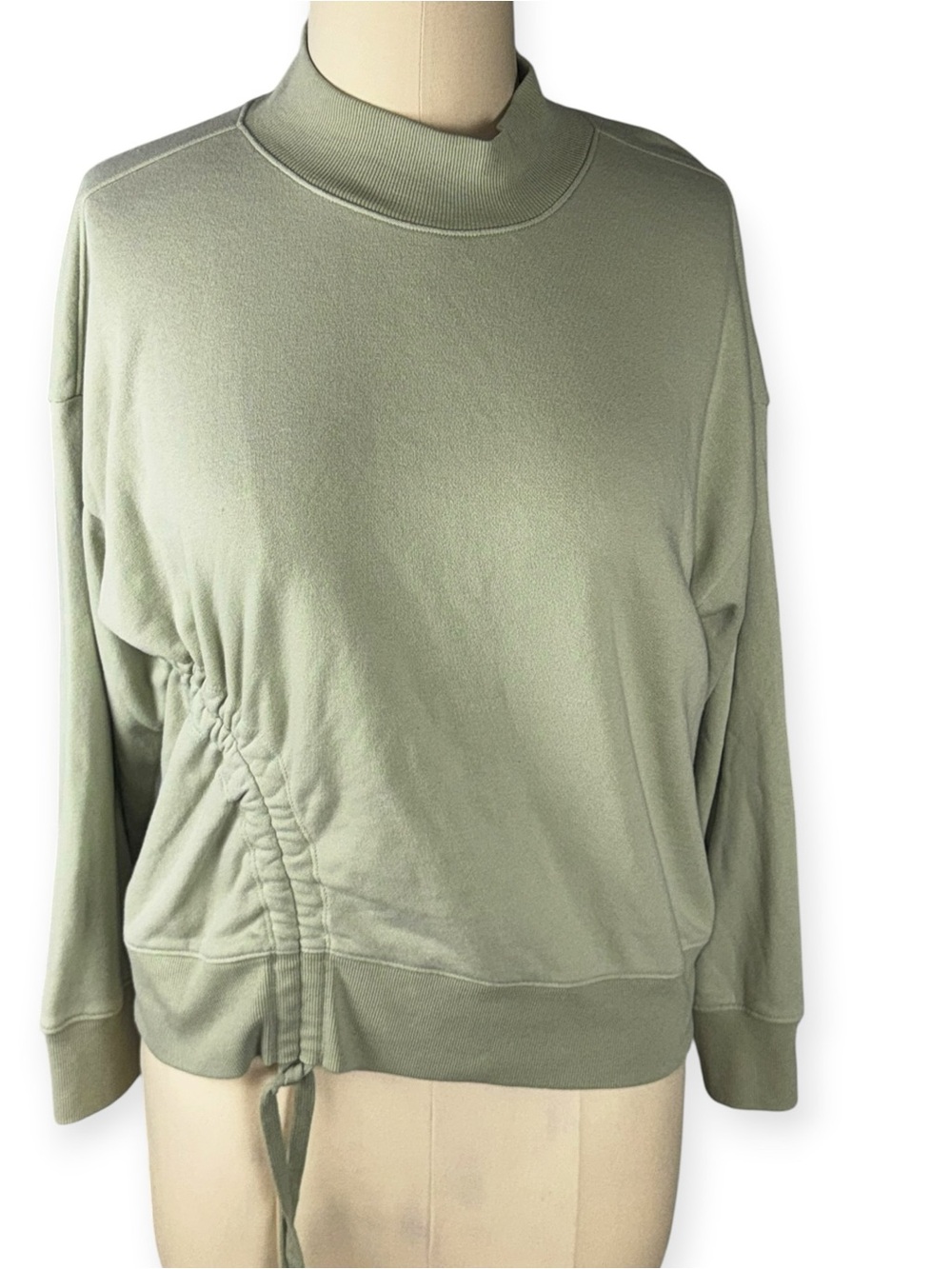 Knox Rose Sage Green Mock Neck Ruched Drawstring Sweatshirt Large